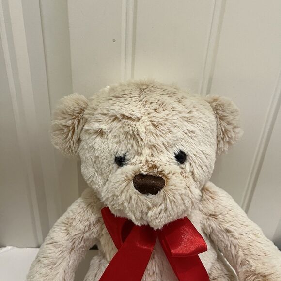 Dan Dee Tan Cream Teddy Bear Red Satin Bow Plush 12" Stuffed Animal 2019 - Picture 2 of 9
